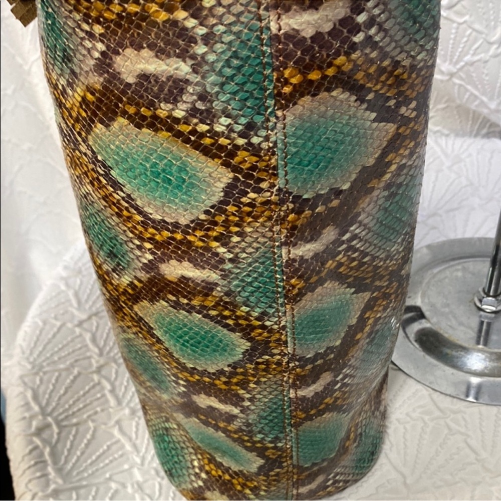 Dooney & Bourke Brown and Turquoise Snakeskin-Print Florentine Shoulder Bag - Picture 6 of 11